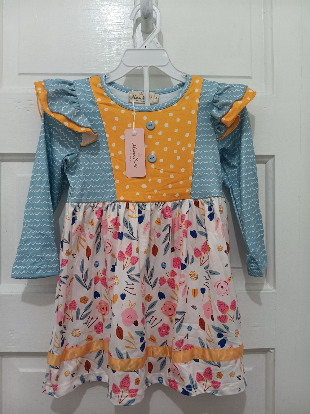 Girls' Mixed-Print Floral Dress with Yellow Accent - Kids